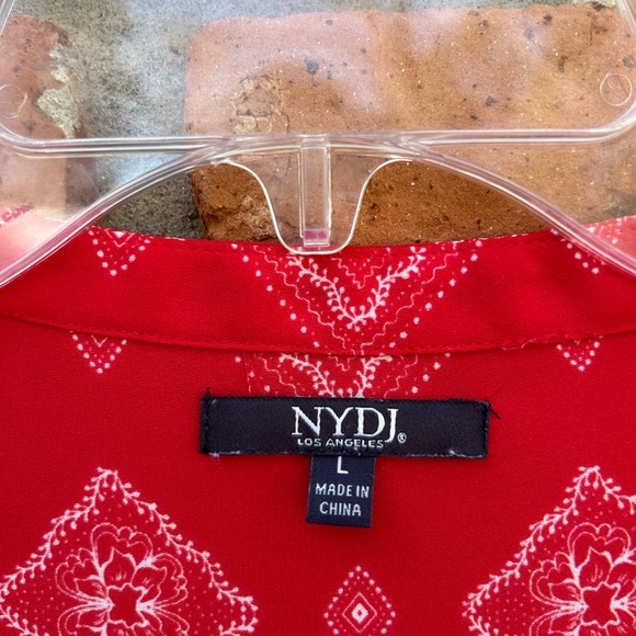 NYDJ Red Printed Pintuck Peasant Blouse  L - Picture 2 of 7